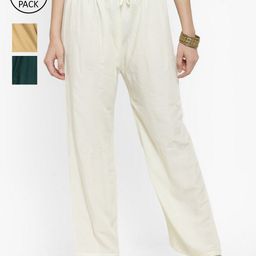 Clora Creation Women Pack Of 3 White & Beige Knitted Palazzos-image-88