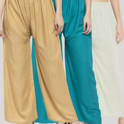 Clora Creation Women Blue & Off White Pack Of 3 Knitted Palazzos-image-58