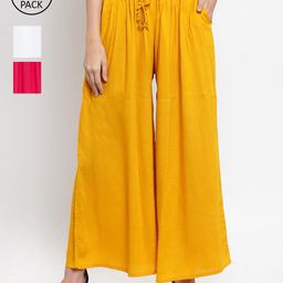 Clora Creation Set Of 3 Women Yellow & White Palazzos-image-22