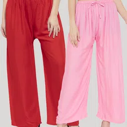 Clora Creation Women Pack Of 2 Pink & Red Solid Straight Palazzos-image-98
