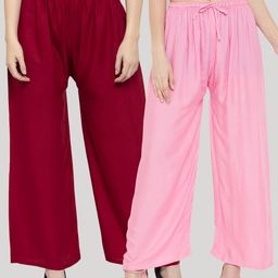 Clora Creation Set Of 2 Women Pink & Maroon Knitted Ethnic Palazzos-image-28