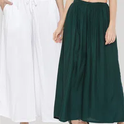 Clora Creation Women Pack Of 2 Green & White Knitted Palazzos-image-59