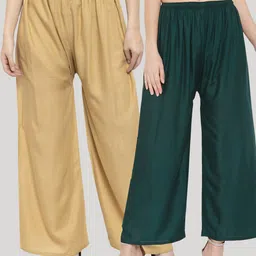 Clora Creation Women Pack Of 2 Beige & Green Ethnic Palazzos-picture-10