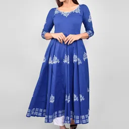 Indi INSIDE Women Blue Ethnic Motifs Block Printed Anarkali Kurta-picture-9