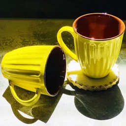 Folkstorys Yellow & Brown Textured Ceramic Glossy Cups Set of 2 Cups and Mugs-7