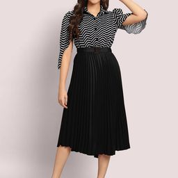 Raiyani Enterprise Women Striped Applique Georgette Fit & Flare Maxi Dress-image-79