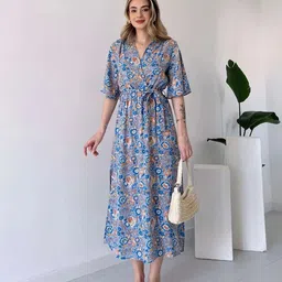 MANOJAVA Floral Print Fit & Flare Midi Dress image 3