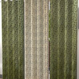 Galaxy Home Decor Green & Cream Coloured 3 Pieces Room Velvet Darkening Window Curtains-image-57