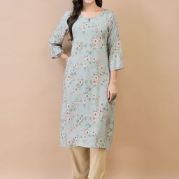 Shree Women Floral Printed Keyhole Neck Flared Sleeves Thread Work Kurta-picture-58