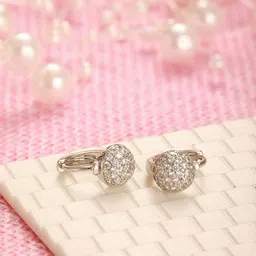 Jazz and Sizzle Rhodium-Plated American Diamond Studded Contemporary Hoop Earrings-10