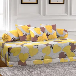 Arrabi 6-Pcs White & Yellow Printed Diwan Set image 1
