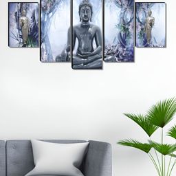 Livin'luxe Grey & Off White 5 Piece Wood Religious Wall Paintings-picture-11