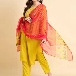 Anouk Rustic Yoke Design Sequinned Straight Kurta With Trouser And Dupatta image 4