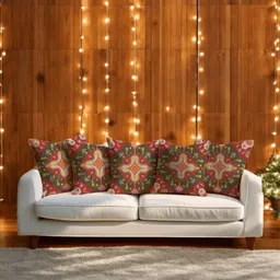 LUSHLYF Green & Maroon 5 Pieces Floral Printed Velvet Square Cushion Covers-15