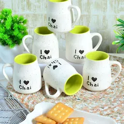 Myntra Elegant Homes Green & White 6 Pieces Printed Ceramic Matte Cups-28