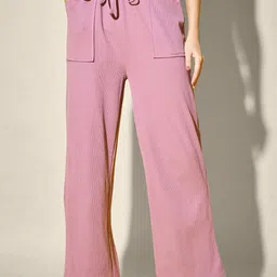 QIOA Women Solid Relaxed Fit Mid-Rise Casual Wide Leg Trousers-image-67