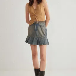 Trendyol Women Pure Cotton Washed A-Line Mini Skirt-image-77