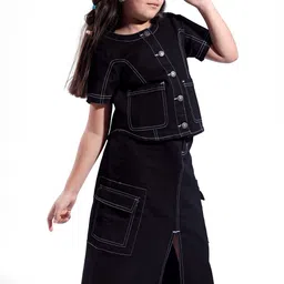 ARIAS By LARA DUTTA Girls Short Sleeves Denim Top With Skirt-image-12