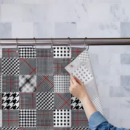 ArtzFolio Black & White Checked Waterproof Shower Curtains-picture-2