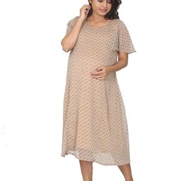 Uzazi Polka Dot Print Chiffon Maternity Fit & Flare Dress-image-30