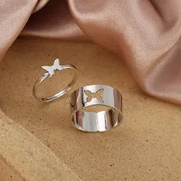 Vivity Set Of 2 Silver Plated Butterfly Couple Finger Rings-36