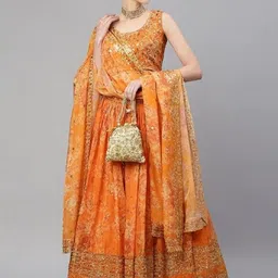 FABPIXEL Embroidered Sequinned Shibori Semi-Stitched Lehenga & Unstitched Blouse With Dupatta-picture-52