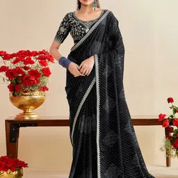 Anouk Bandhani Sequinned Embroidered Pure Georgette Bandhani Saree-6