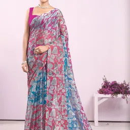 Garden Vareli Women Floral Printed Chiffon Saree Without Blouse Piece-picture-39