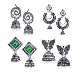 Sangria Women Set Of 4 Silver Dome Shaped Oxidized Jhumka Earrings-10