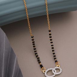 Wynona Gold-Plated American Diamond Studded & Beaded Short Mangalsutra-3