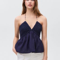MANGO Halter Neck Cotton Crochet Empire Top-10