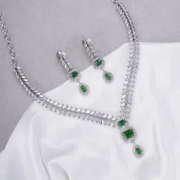 Opal Touch Rhodium-Plated Cubic Zirconia Studded Jewellery Set-56