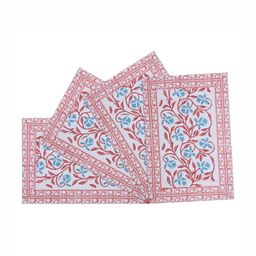 Texstylers 4-Pcs White & Peach-Color Floral Printed Cotton Table Placemats-13