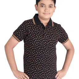 Clothe Funn Boys Conversational Printed Polo Collar Cotton T-shirt-image-78