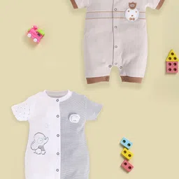BABY GO Infant Boys Pack Of 2 Printed Pure Cotton Rompers-image-94