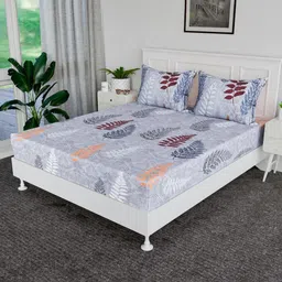 Aura Grey & White Ethnic Printed 144 TC Cotton King Bedsheet Set 1.98 m x 1.83 m-image-24