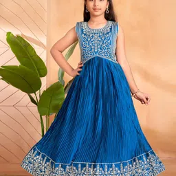 BAESD Girls Embroidered Sequinned Accordion Pleats Maxi Gown Dress-image-96