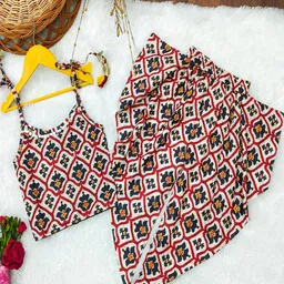 Shoryam Fashion Girls Ethnic Motifs Printed Straight Top with Dhoti Pants-image-92