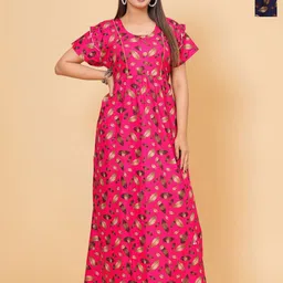 HARGUN NIGHT WEAR Pack Of 2 Leaves Printed Frock Style Cotton Maxi Nightdress-picture-36
