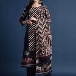 RAJMANDIRFABRICS Women Geometric Printed Cotton Kurta with Trousers & Dupatta-13