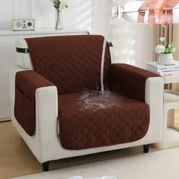 HOKIPO Brown Waterproof 1 Seater Sofa Cover With Arms-image-49