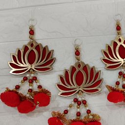 Nutts 5-Pcs Red & Yellow Wooden Lotus Hanging FestiveDecor-image-78