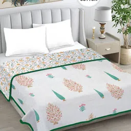 FABINALIV Green Floral Reversible AC Room 230 GSM Pure Cotton Double Bed Dohar-17