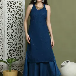Jompers Geometric Embroidered Sequinned Sleeveless V-Neck Straight Kurta With Palazzos-8