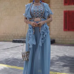 GloballyRonakRBafna Embroidered Square Neck Top & Ruffled Jacket With Palazzos Co-Ords-picture-39