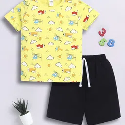 LITTLE NINJA Boys Printed Round Neck Pure Cotton Top With Shorts-16