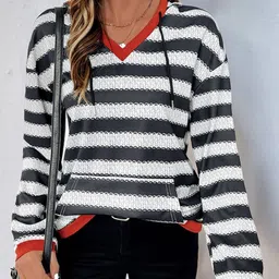 KPOP Women Striped Hooded Sweatshirt-image-86