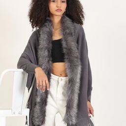 SHOWOFF Women Long Sleeves Longline Poncho With Fuzzy Detail-1