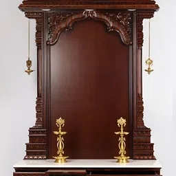 Exotic India Brown & Gold Toned Wooden Pooja Mandir Chowkie-image-74