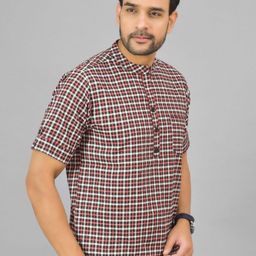 Anouk Rustic Men Checked Cotton Straight Short Kurta-picture-8